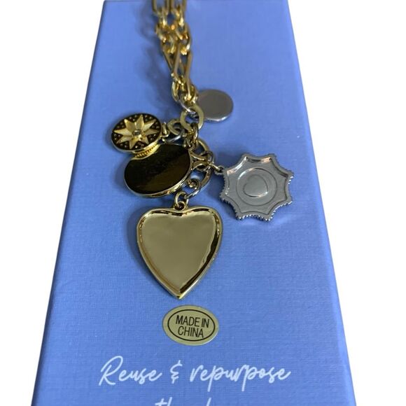 House Of Harlow 1960 Paperclip Charm Necklace Gold-Plated Silver Heart 16"+3 New - Picture 11 of 13